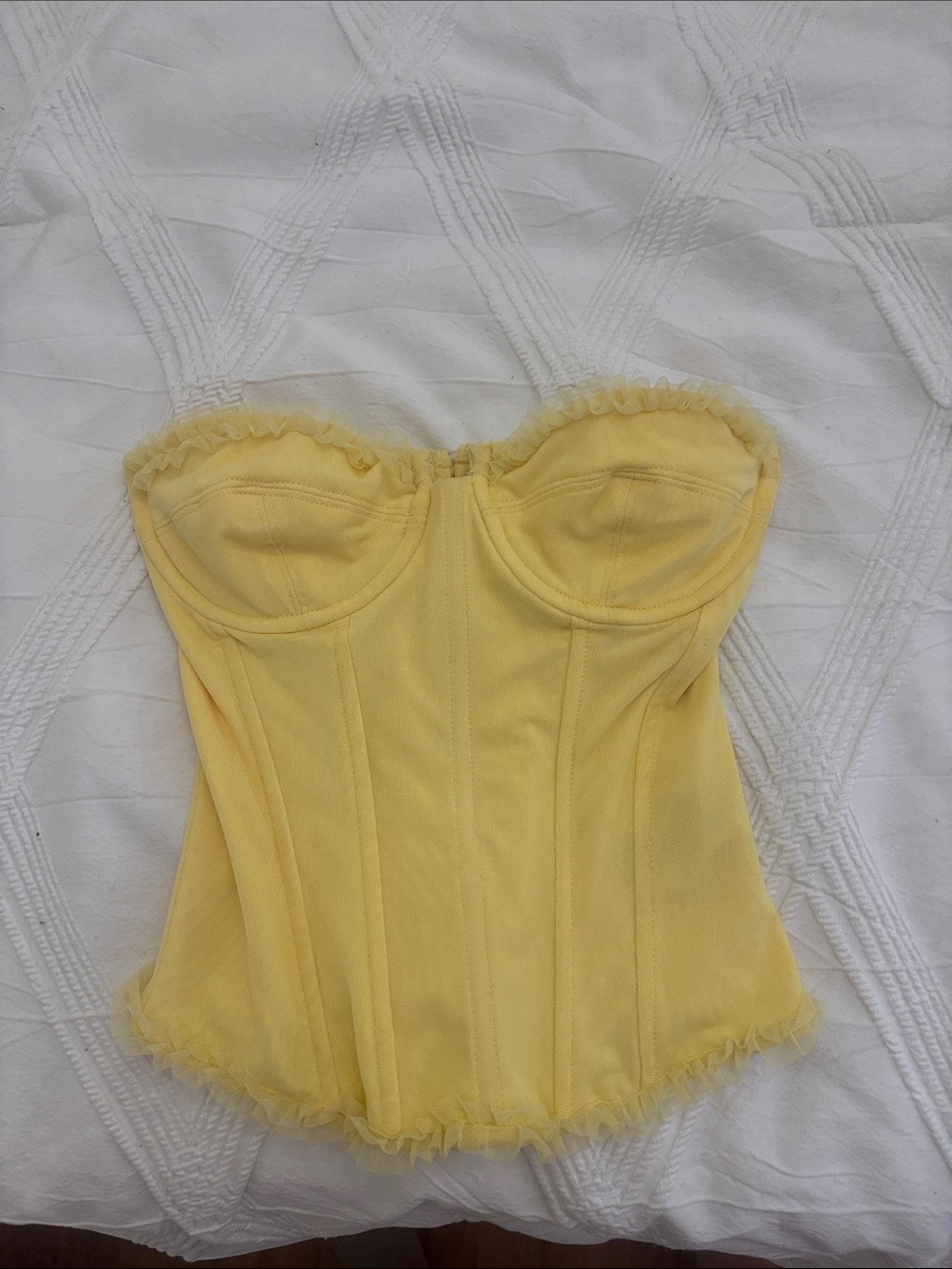 Edikted Strapless Ruffle-Trim Bustier in Yellow